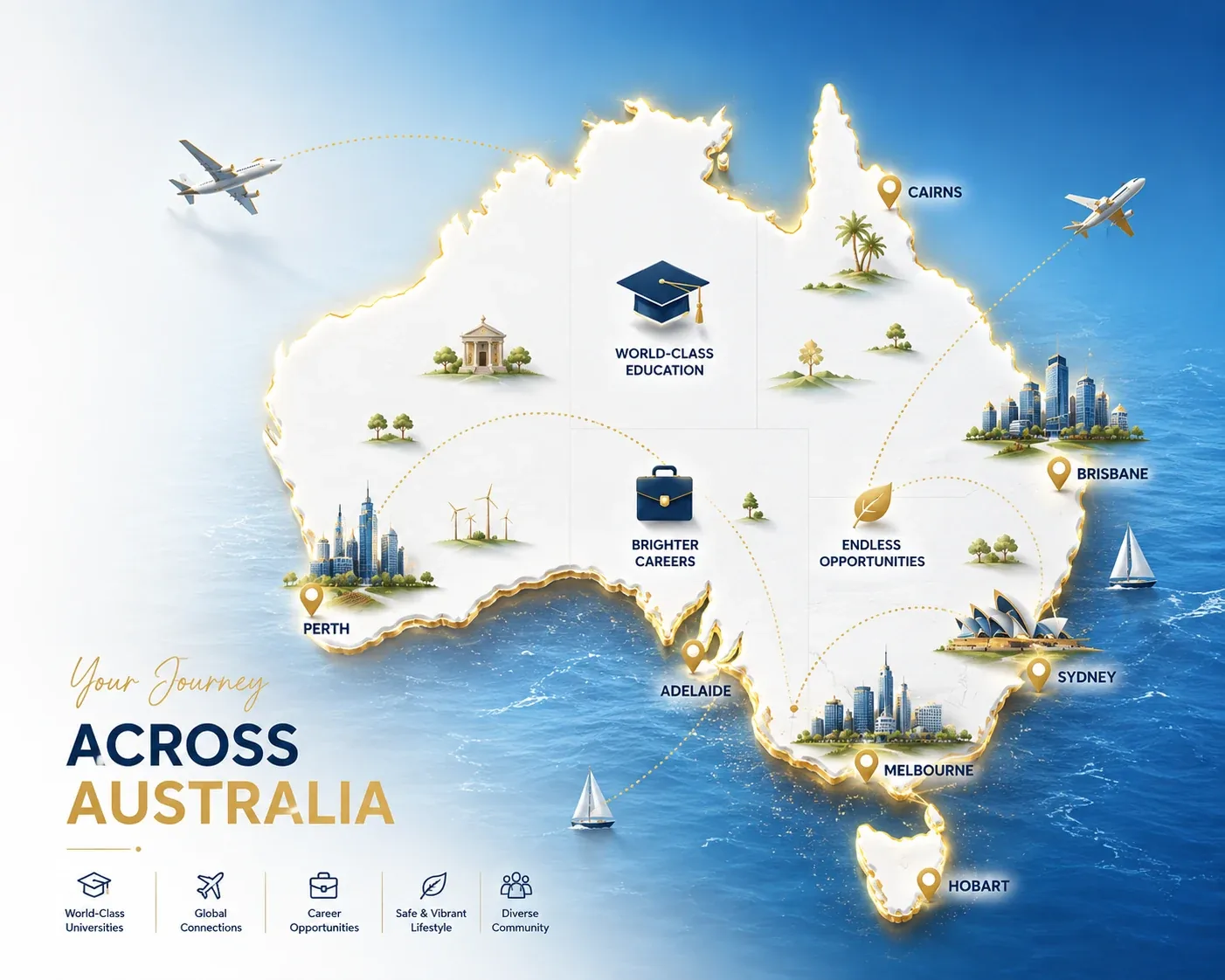 Australia map with major student cities